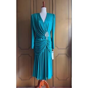 Vintage cocktail dress in green, 90s style, size M